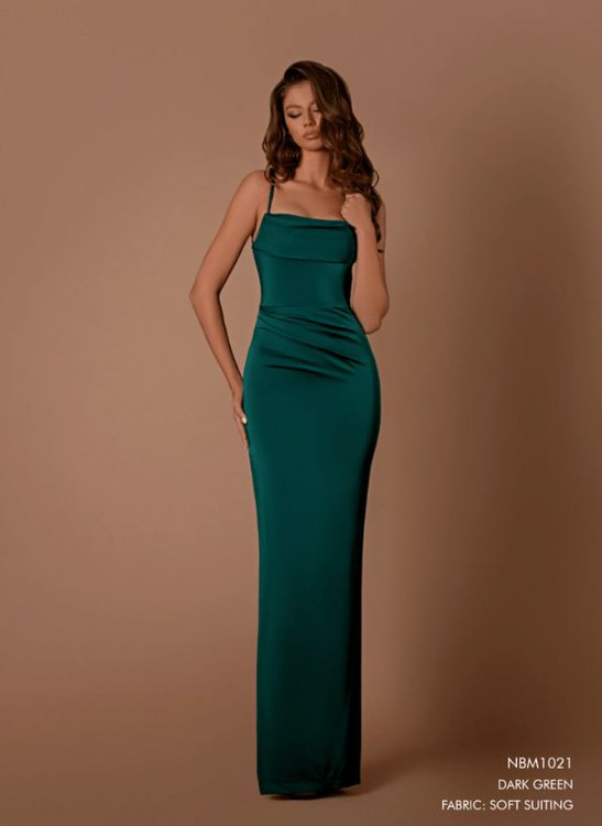 Delaney Dress NBM1021 By Jadore Evening Bodycon Draped Square Neck Spaghetti Strap Long Evening Dress