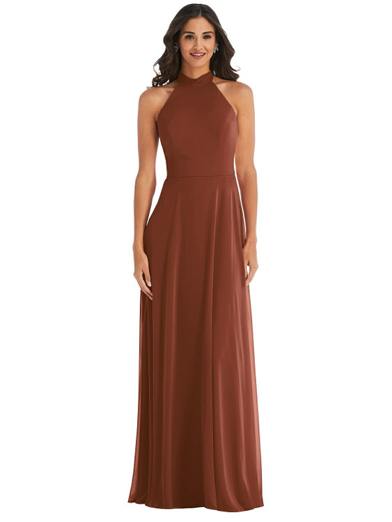 Dessy Group Illusion Plunge Neck Shirred Maxi Dress - TH105 Bridesmaid Dress