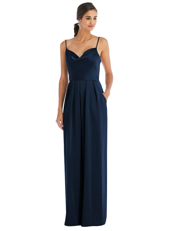 Cowl-Neck Spaghetti Strap Maxi Jumpsuit with Pockets by Dessy Bridesmaid 3080 in 17 colors