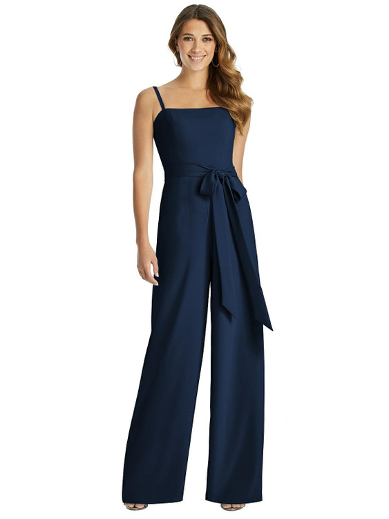 Spaghetti Strap Crepe Jumpsuit with Sash - Alana by Dessy Bridesmaid 3059 in 35 colors