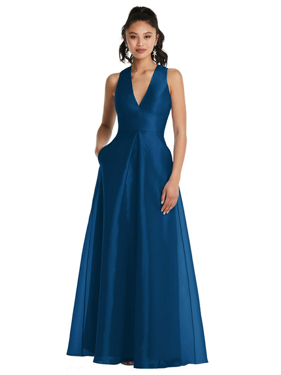 Plunging Neckline Pleated Skirt Maxi Dress with Pockets TH068 By Thread Bridesmaids in 22 colors
