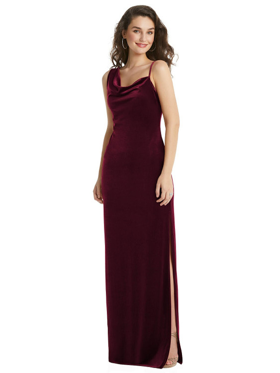 Asymmetrical One-Shoulder Velvet Maxi Slip Dress By Social Bridesmaid 8213 in 9 colors 