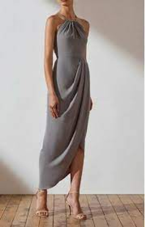 Shona Joy High Neck Ruched Dress - Grey size 8