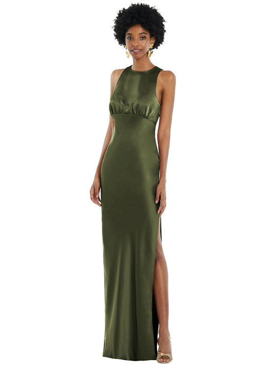 Jewel Neck Sleeveless Maxi Dress with Bias Skirt by Lovely Bridesmaid LB043