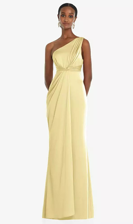 One-Shoulder Draped Twist Empire Waist Trumpet Gown by Dessy Collection Style 3111