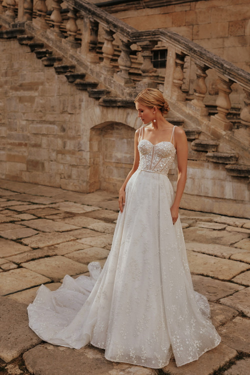 Shelby A-Line Beaded Sequin Pearls Crystal Wedding Gown By Luce Sposa