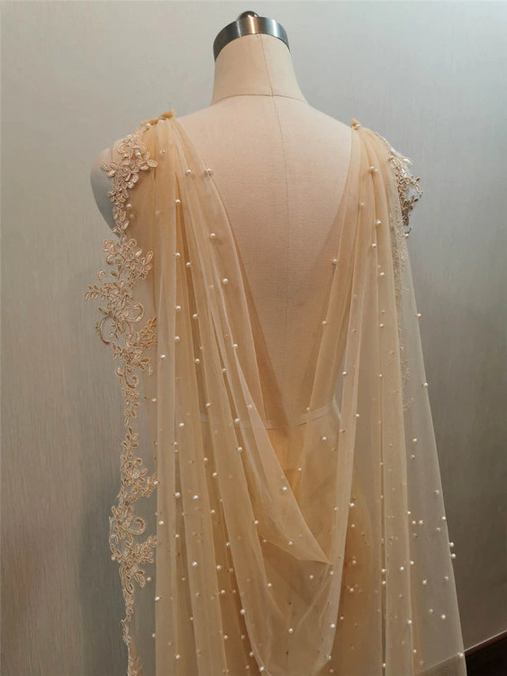 Pearl Lace Wedding Cape Bolero 2.5 Meters in Champagne