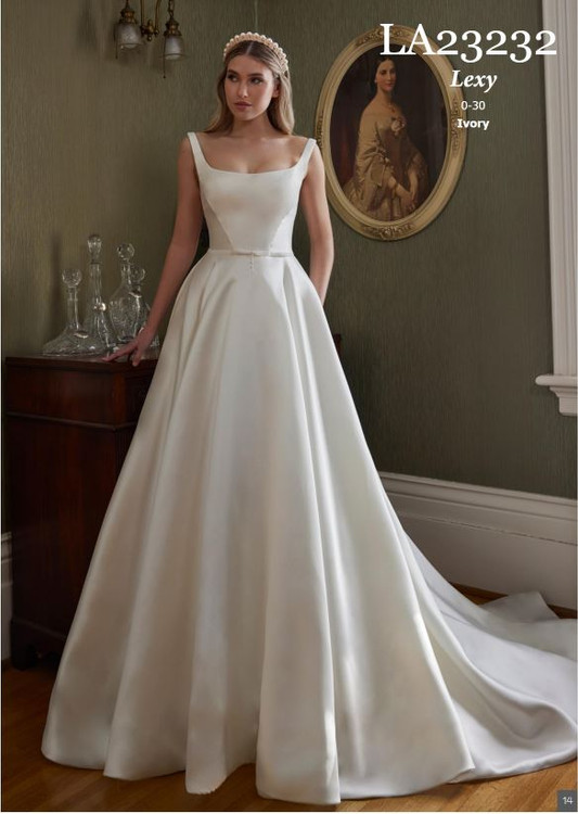 Lexy Square Neck Wedding Soft Mikado A Line Gown by Calla Blanche Bridal 