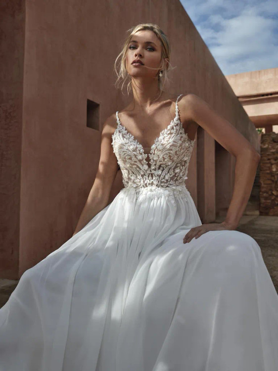 MIRABEL V-neck beaded 3D lace mini Wedding Gown by Calla Blanche