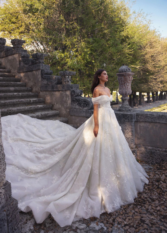 Beaded Lace Appliqued Romantic Dusty Rose Wedding Dress - BETANCY