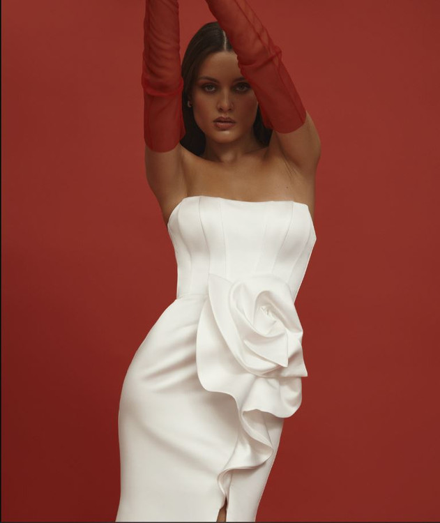 Soul Satin A line Wedding Gown by Olya Mak with Front Slit