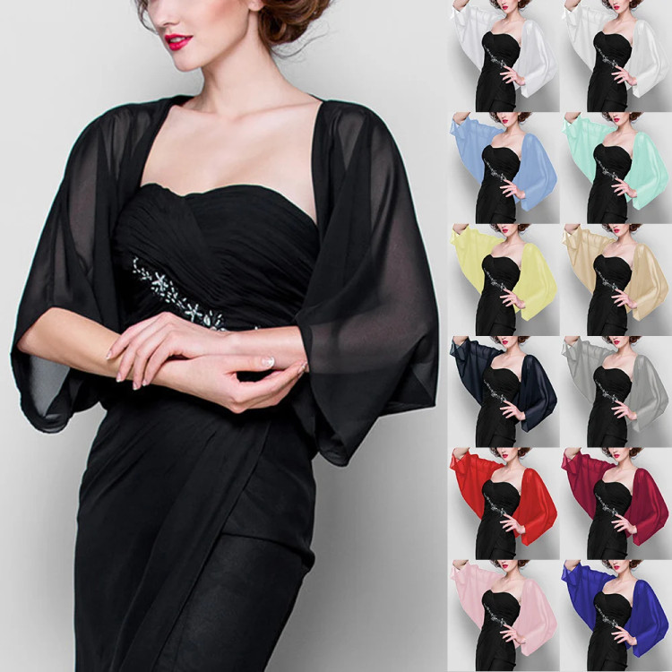 Women Chiffon Bolero Prom Party Illusion Shrug Wedding Bridal Cape in various colors