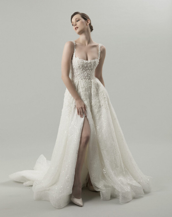 Amaryllis Beaded Lace 3D flowers A-Line Wedding Gown by Inezia Chrizita