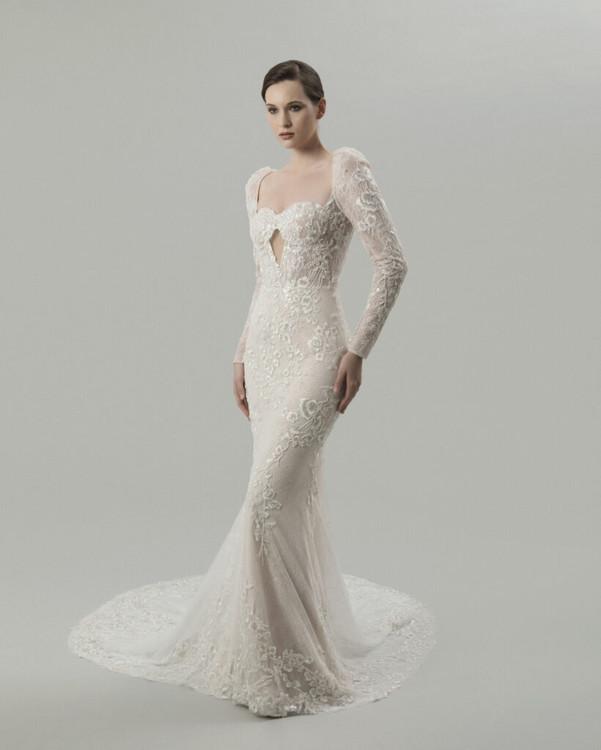 Bellerose Fitted Long Sleeves Beaded Lace Wedding Gown by Inezia Chrizita