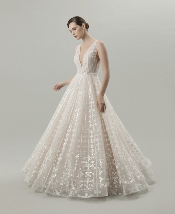 Ixora Modern A-Line Beaded Wedding Gown by Inezia Chrizita