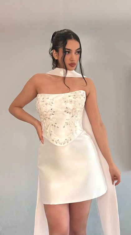 Audrey Embelished Mikado Mini Wedding Dress
