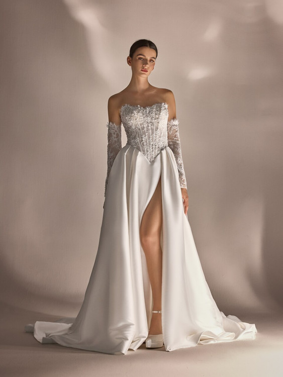 Genesis Basque Waist Lace & Satin Wedding Dress