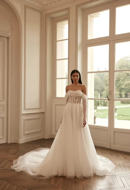 Sertiona Wedding Gown By Ida- Torez By Pollardi Bridal with Detachable Sleeves