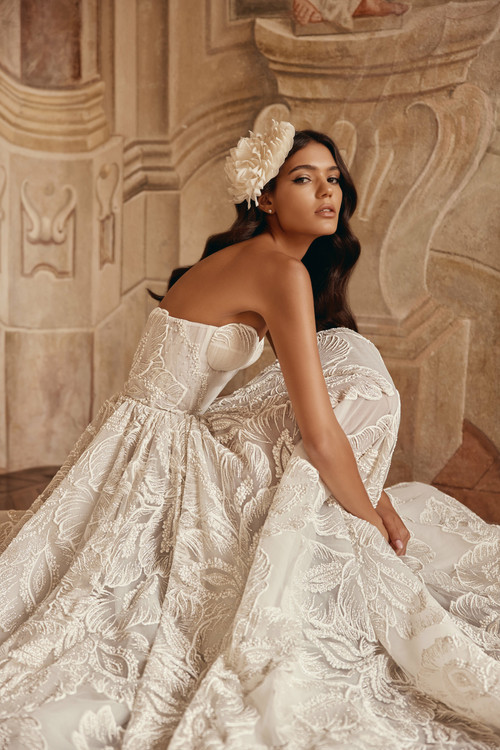 Martini A Line Sweetheart Corset Pearls,  Glitter Wedding Gown by Olya Mak