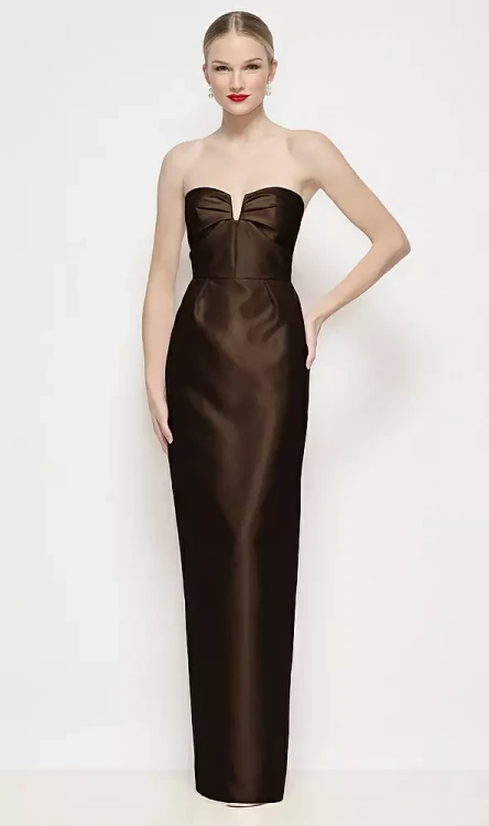 Strapless Pleated U-Wire Satin Column Maxi Dress -  Adair · Style 3200 in 31 colours