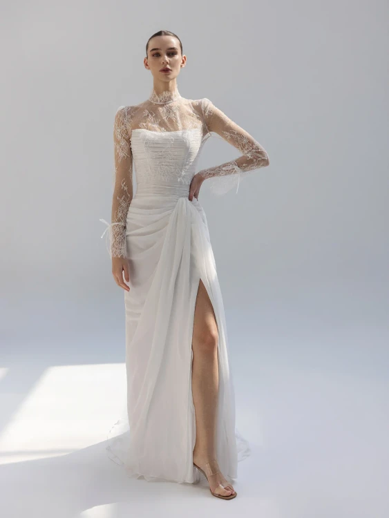 Juliette Chiffon Asymmetric Column Wedding Gown