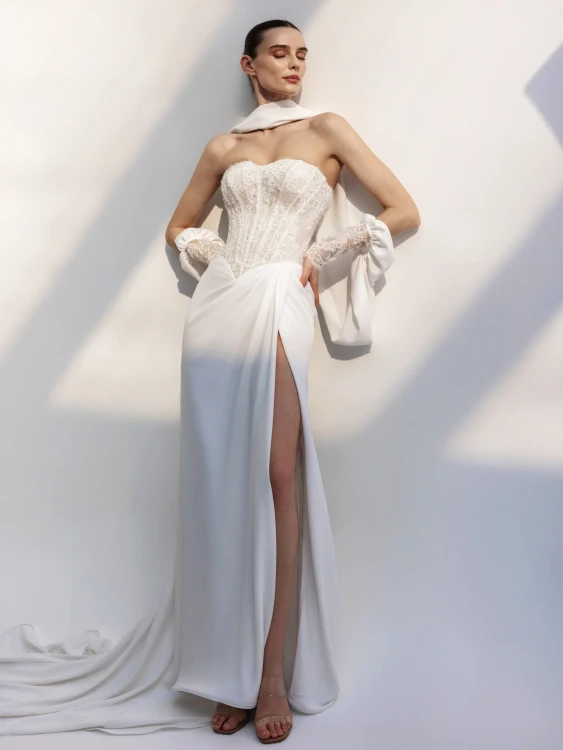 Calliope Crepe fit-and-flare Wedding Gown