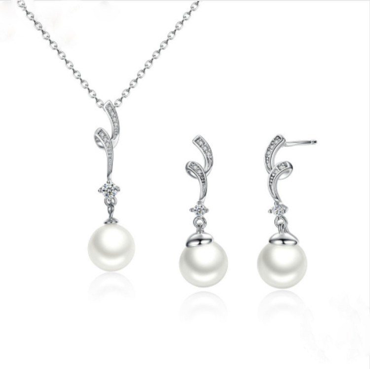 Spiral Pearl Necklace and Earring Set