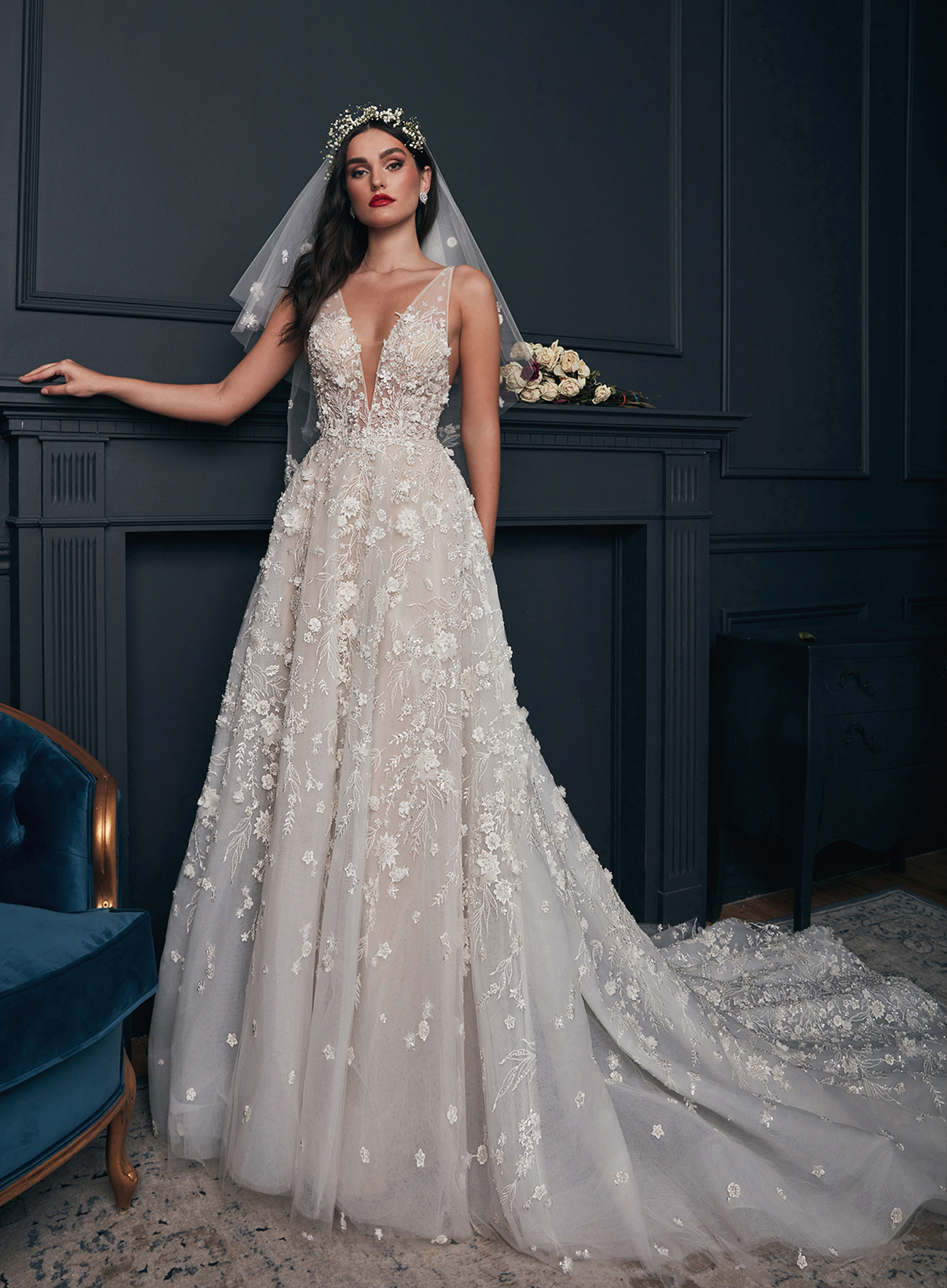 Dreamy Winter Wedding Dress with Lace Sleeves