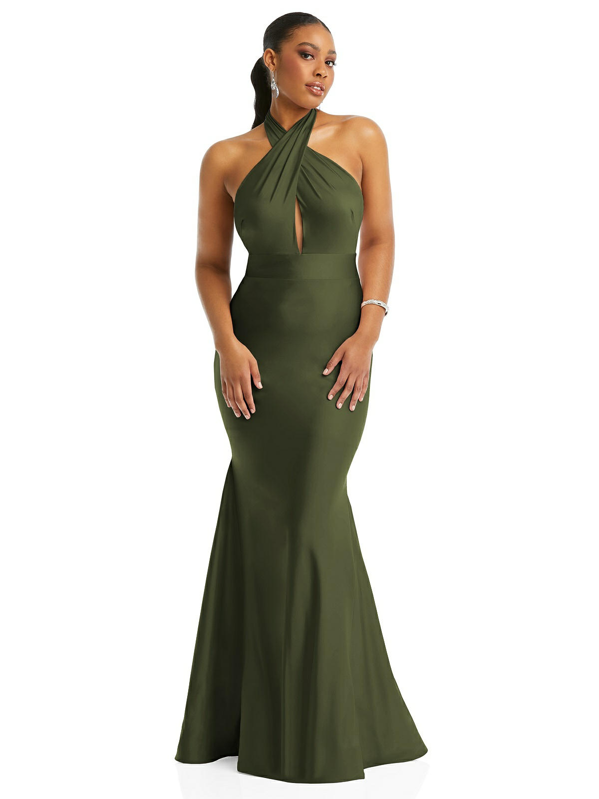 Criss Cross Halter Open Back Stretch Satin Mermaid Dress CS112 in 16 colors by Cynthia Sahar