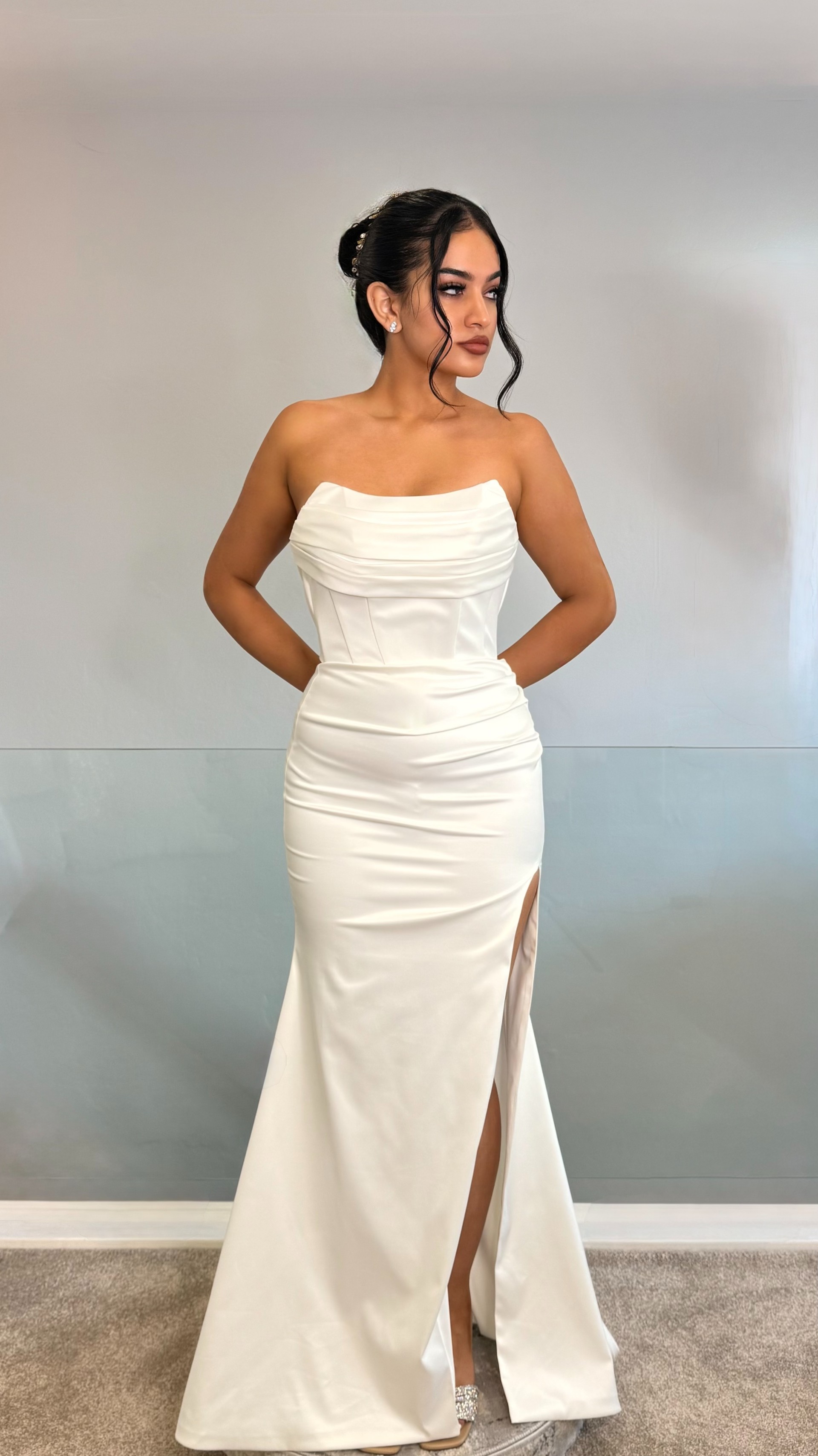 chinese dress ladies Romina Strapless Satin Maxi Dress