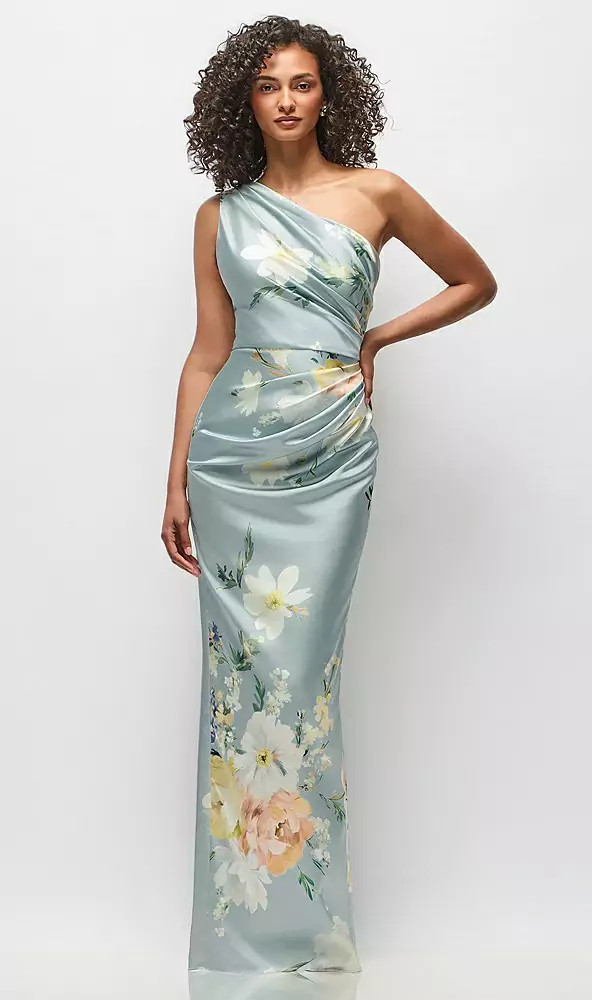 sachin and babi light blue dress Amelie One-Shoulder Accordion Pleat Maxi Dress Floral Fuchsia Selfie Leslie