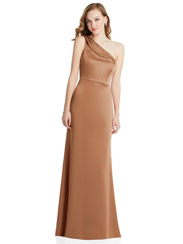 Satin Draped Trumpet Dress with Beaded Trim Dusty Rose