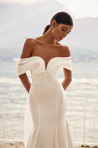 Charmy Off the Shoulder Crepe Mermaid Wedding Gown