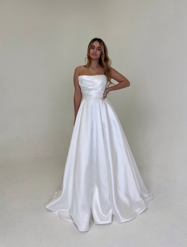 Eliana Sqaure Neck Strapless Wedding Gown Front Split in Satin or ...