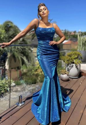 horizon blue david's bridal dress Jadore - Blue One Shoulder Gown (Size 20) – Goldie's main image 0