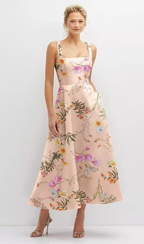 Buttery Yellow Soft Satin Square Neck Midi Dress Elegant Prom Dress, PD01217
