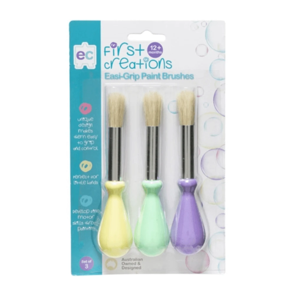 These unique First Creations Easi-Grip Paint Brushes are designed for early childhood because small hands often have difficulty gripping the regular style.