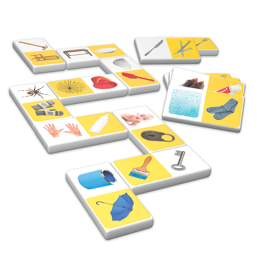Children will love the feel of real dominoes as they complete the Things That Go Together Dominoes matching game in a collectors tin.