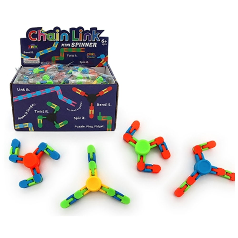 Experience the ultimate fidget fun with the mini chain spinner - a combination of a fidget spinner and wacky tracks. Twist, click, and spin for endless entertainment!