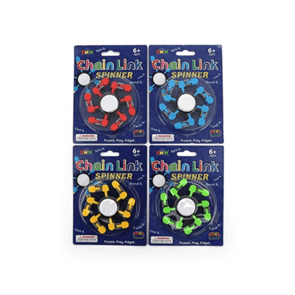Enjoy two fun fidgets in one with the Chain Link Spinner. A satisfying combination of Fidget Spinner & Wacky Tracks. Twist, click & spin for endless fun!