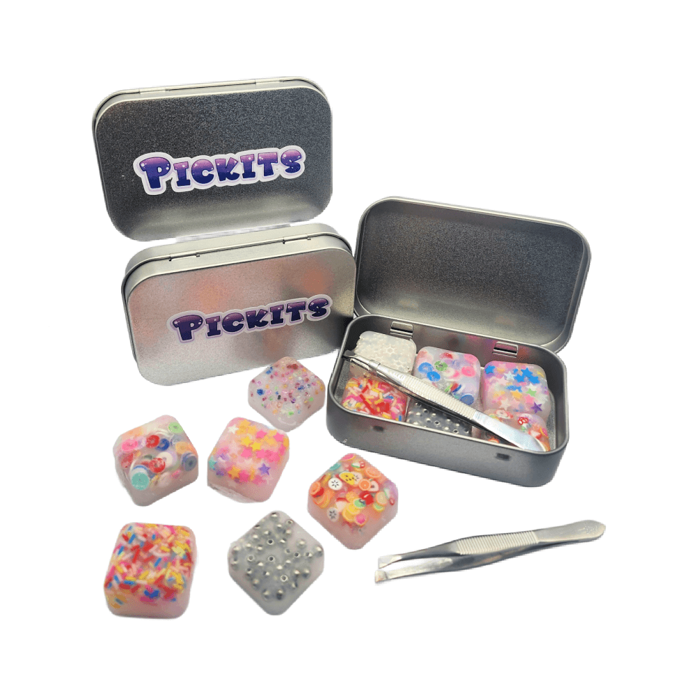 Discover a revolutionary approach to managing skin picking, hair pulling, and other related habits with Pickits Mini Kit. Give them all a try and pick your favourite!