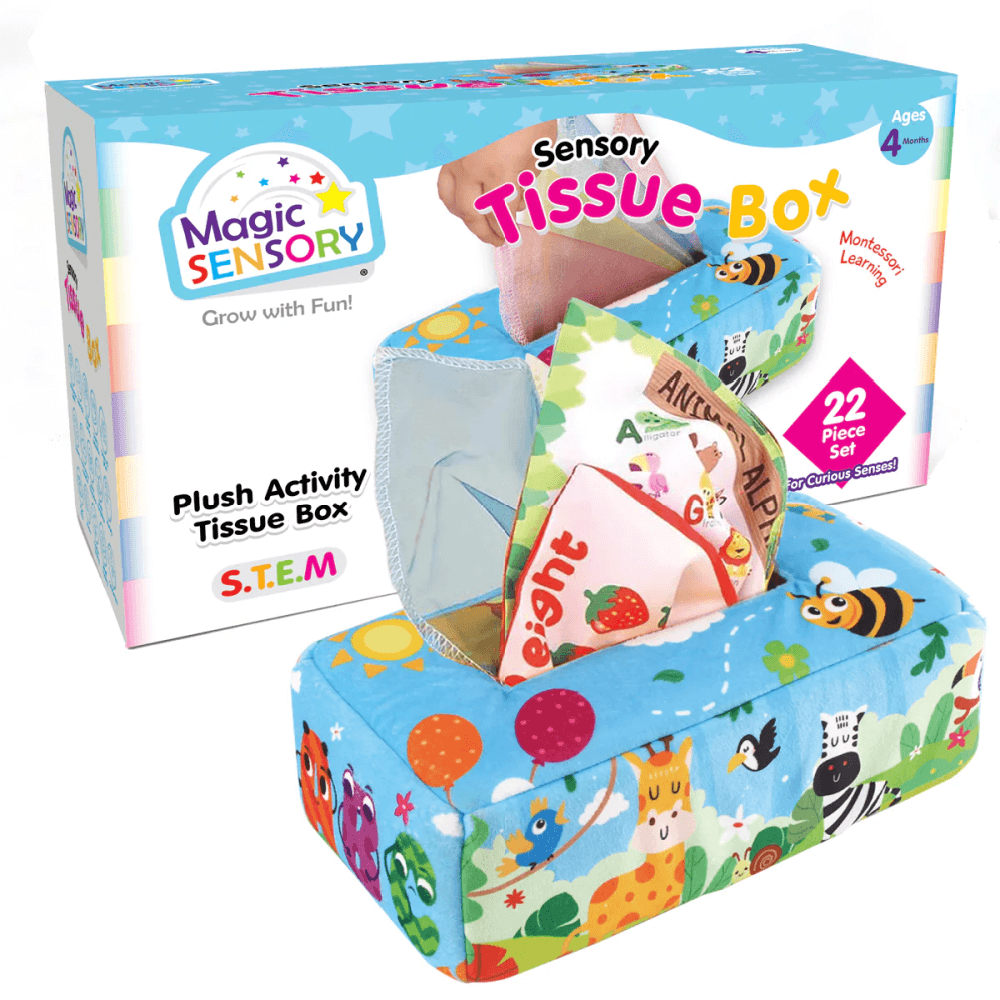 Let your child dive into sensory-rich play with the Magic Sensory Tissue Box - where every pull, crinkle, and colour sparks curiosity and joy.