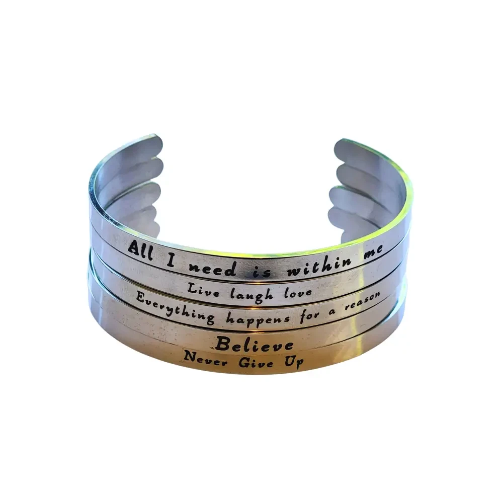 Inspirational Cuff Bangle - adjustable stainless-steel bracelet with engraved quotes - perfect for self-care, gifts and “you’ve got this” moments.