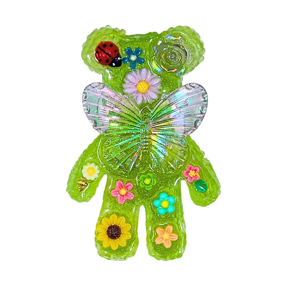 A handmade resin Spiky Bears – Butterfly Garden Worry Bear Fidget perfect for busy fingers, tactile exploration, worry moments and calming sensory play.
