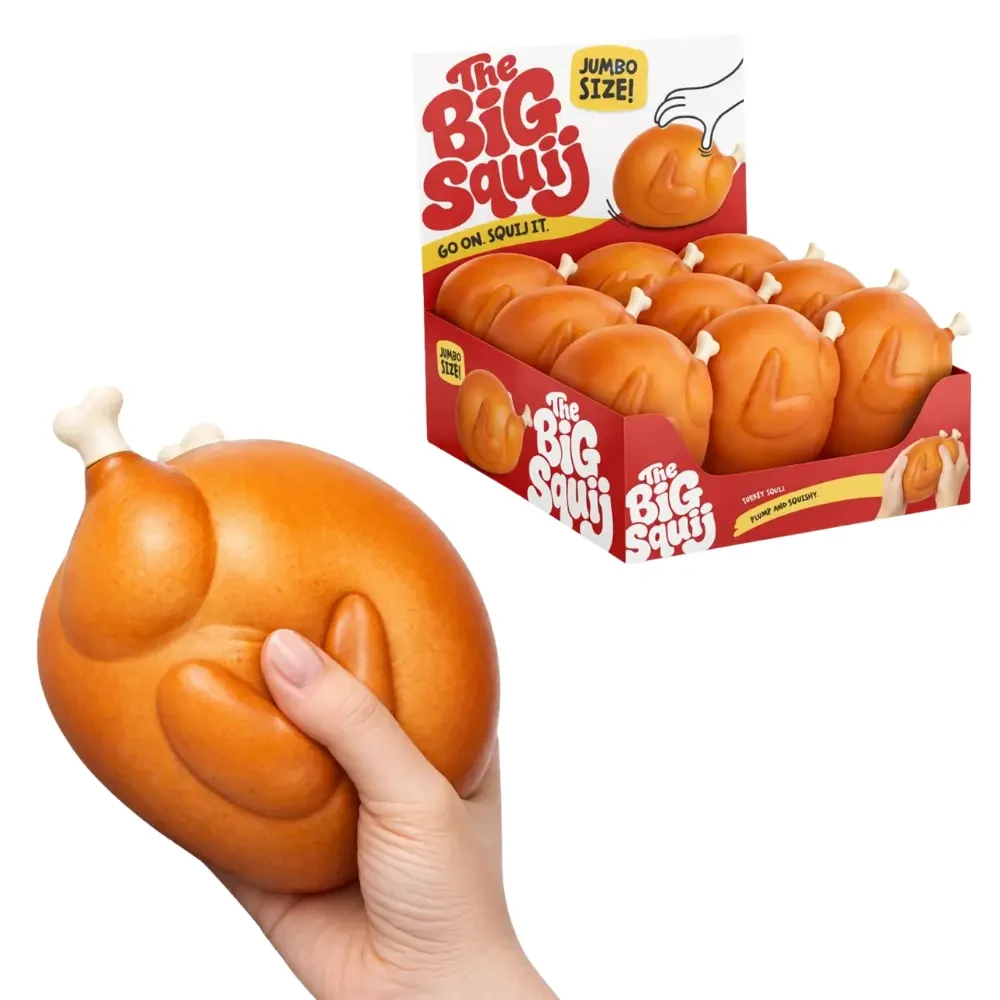 The Big Squij Turkey is a jumbo turkey-shaped squishy toy with an ultra-soft slow-rise feel, perfect for sensory play, fidgeting and stress relief.