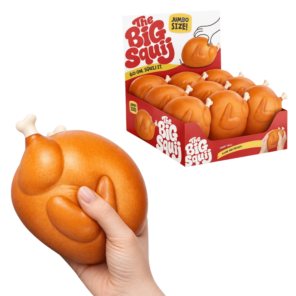 The Big Squij Turkey is a jumbo turkey-shaped squishy toy with an ultra-soft slow-rise feel, perfect for sensory play, fidgeting and stress relief.