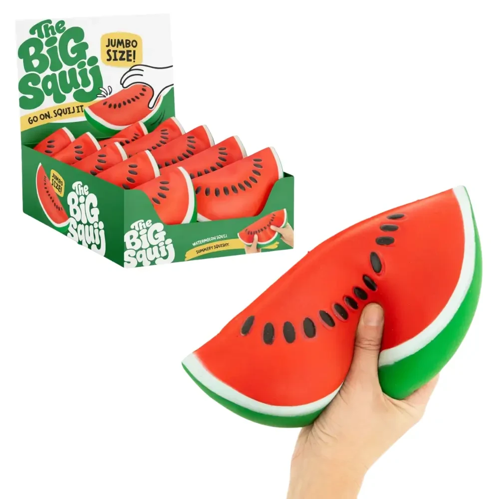 The Big Squij Watermelon is a jumbo slow-rising watermelon squishy that’s soft, satisfying and perfect for sensory play and stress relief.