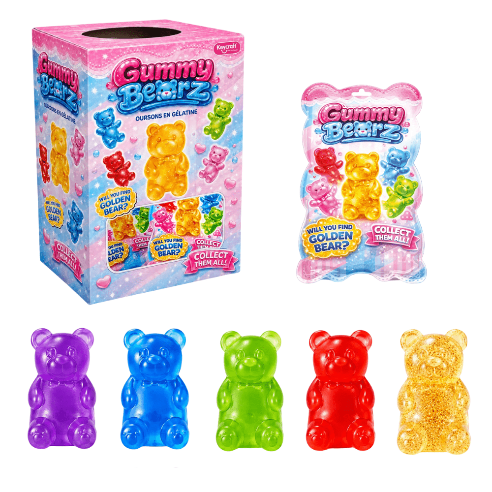 Open a Gummy Bearz Mystery Squish and discover a colourful gummy bear squishy inside. Collect them all and see if you can find the golden bear!