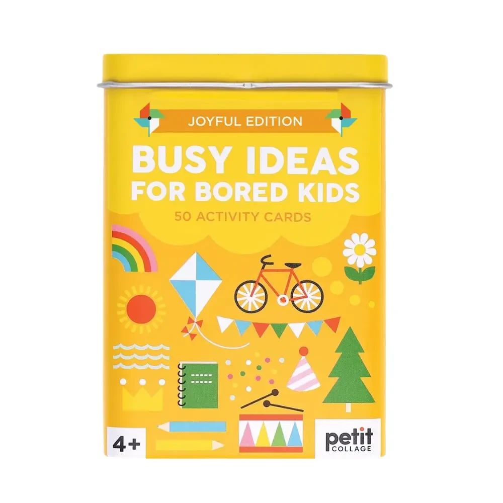 Beat boredom with 50 fun activity cards from Petit Collage! Busy Ideas for Bored Kids is packed with creative, active and silly screen-free fun.