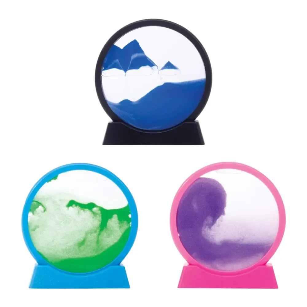 Watch colourful sand create ever-changing landscapes with Mini Sand Art! A mesmerising moving sand sensory toy for desks, sensory spaces and quiet moments.